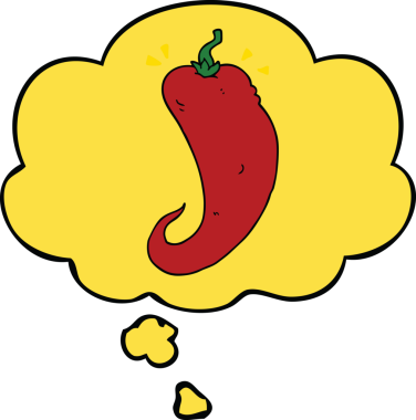 Bir insan tarafından çizilmiş düşünce balonlu kırmızı biber çizgi filmi