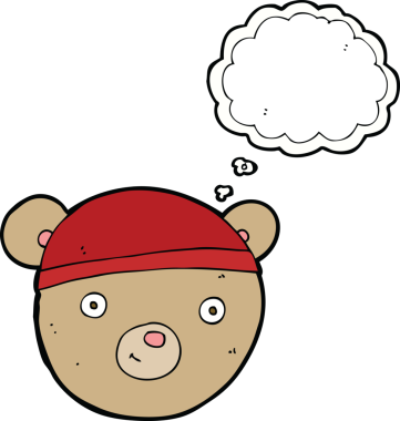 Bir insan tarafından çizilmiş düşünce balonlu oyuncak ayı kafası.