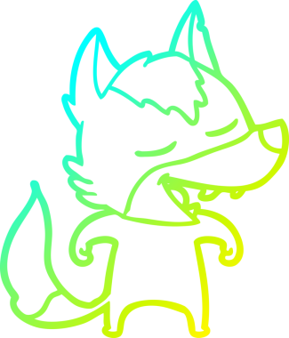 Bir insan tarafından çizilmiş gülen bir kurdun soğuk çizgi çizimi.