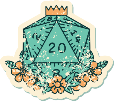 Retro Dövme Biçimi Doğal 20 D20 zar bir insan tarafından çizilmiş çiçek elementleriyle