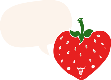 bir insan tarafından çizilmiş retro tarzı konuşma baloncuklu karikatür çileği.