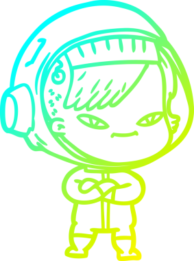 Bir insan tarafından çizilmiş soğuk gradyan çizgili astronot kadın çizimi.