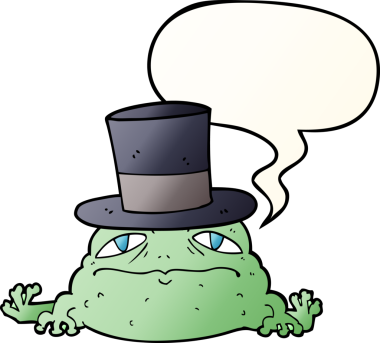 bir insan tarafından çizilmiş düzgün eğimli konuşma baloncuğu olan zengin kurbağa çizgi filmi