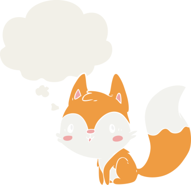 Düşünce baloncuklu çizgi film tilkisi insan tarafından çizilmiş.