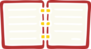 Bir insan tarafından çizilmiş açık bir günlüğün düz renkli retro karikatürü