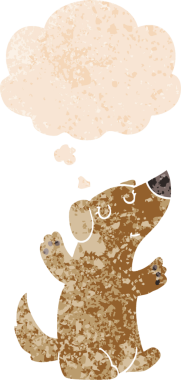 Düşünce baloncuğu ile çizgi film köpeğinin grunge sıkıntılı retro tarzı bir insan tarafından çizilmiş