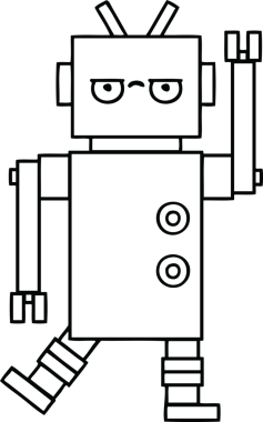 Bir insan tarafından çizilmiş rahatsız bir robotun çizgi çizimi