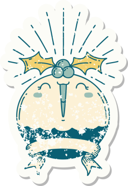 Bir insanın çizdiği yılbaşı pudingini söyleyen dövme stili eski bir etiket.