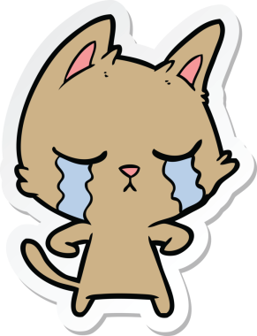 Bir insan tarafından çizilmiş ağlayan çizgi film kedisinin çıkartması.