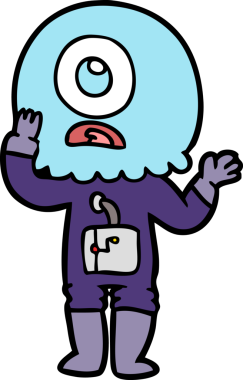 Bir insan tarafından çizilmiş endişeli bir Tepegöz uzaylı uzay adamı.