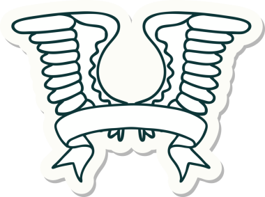 Bir insan tarafından çizilmiş bir kanadın pankartıyla dövme stili etiketi