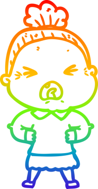 Bir insan tarafından çizilmiş kızgın yaşlı bir kadının çizimi.