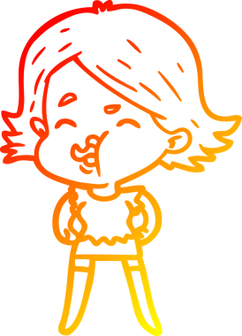 Bir insan tarafından çizilmiş bir çizgi film kızının sıcak çizgi çizimi.