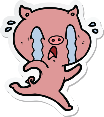 Bir insan tarafından çizilmiş ağlayan domuz çizgi filminin çıkartması.