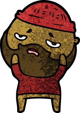 Bir insan tarafından çizilmiş sakallı endişeli bir adam.