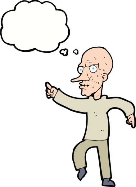 Bir insan tarafından çizilmiş düşünce baloncuğu olan kızgın yaşlı bir adam.