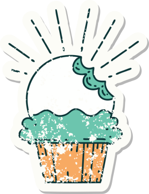 Bir insan tarafından çizilmiş eski bir dövme stili kek etiketi.