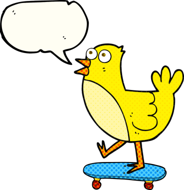 Bir insan tarafından kaykay üzerinde çizilmiş serbest çizilmiş çizgi roman konuşma balonu karikatür kuşu.