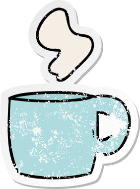 Bir insan tarafından çizilmiş dumanı tüten sıcak bir içeceğin karikatürü.