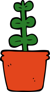 Bir insan tarafından çizilmiş karikatür evi bitkisi.