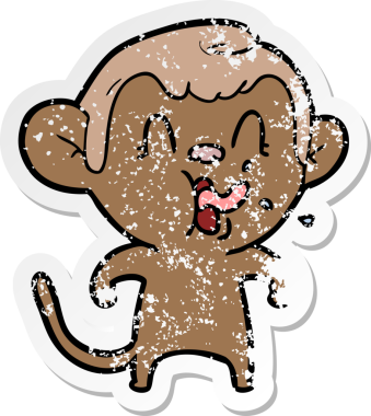 Bir insan tarafından çizilmiş çılgın bir çizgi maymunun sıkıntılı çıkartması.