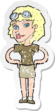 Bir insan tarafından çizilmiş retro-retro-pilot kadının gerilimli çıkartması.