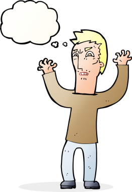 Bir insan tarafından çizilmiş düşünce baloncuğu olan kızgın bir adam.