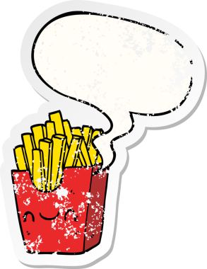 Bir insan tarafından çizilmiş sıkıntılı eski bir çıkartma ile konuşma baloncuğu ile kutuda kızarır.