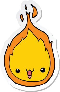 Bir insan tarafından çizilmiş sevimli bir çizgi film alevinin çıkartması.