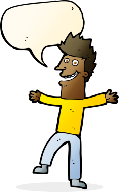 Bir insan tarafından çizilmiş konuşma balonlu mutlu adam çizgi filmi.