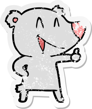 Bir insanın çizdiği gülen ayı karikatürünün sıkıntılı çıkartması.