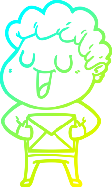 Bir insan tarafından çizilmiş paketle gülen bir çizgi film adamının soğuk gradyan çizimi