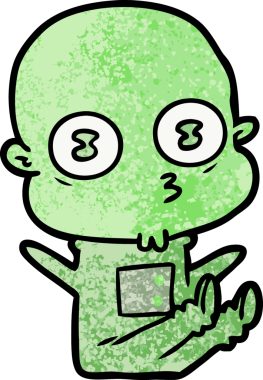 Bir insan tarafından çizilmiş garip kel uzay adamı çizgi filmi.