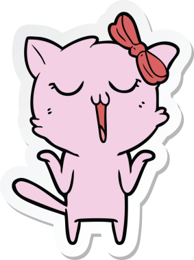 Bir insan tarafından çizilmiş çizgi film kedisinin çıkartması.