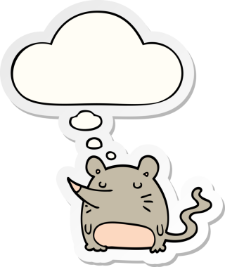 insan tarafından çizilmiş bir çıkartma olarak düşünce baloncuğu olan çizgi film faresi