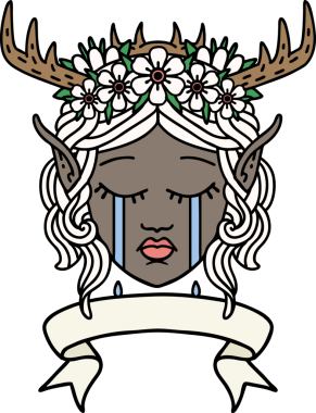 Retro Dövme Tarzı Elf Karakter Yüzü Bir insan tarafından çizilmiş pankartıyla