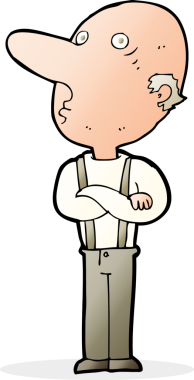 Bir insan tarafından çizilmiş kolları katlanmış yaşlı adam çizgi filmi.