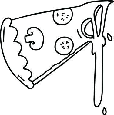 Bir insan tarafından çizilmiş tuhaf bir pizza dilimi.