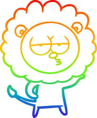 Gökkuşağı gradyan çizgi çizimi bir insan tarafından çizilmiş sıkılmış bir aslan