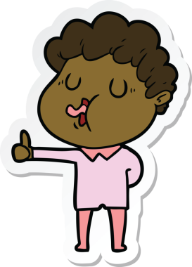 Bir insan tarafından çizilmiş şarkı söyleyen bir çizgi film karakterinin çıkartması.