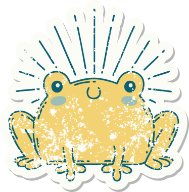 Dövme stili eski bir çıkartma. Bir insan tarafından çizilmiş mutlu kurbağa.