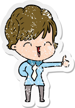 Bir insan tarafından çizilmiş, gülen bir karikatür çıkartması.