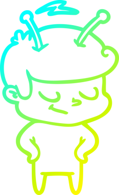 Bir insan tarafından çizilmiş dost canlısı bir uzay adamının soğuk çizgi çizimi.