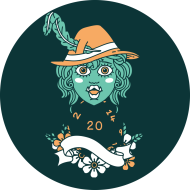 Bir insan tarafından çizilmiş doğal yirmi zarlı yarı ork ozan karakteri ikonu