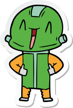 Bir insan tarafından çizilmiş robot karikatür çıkartması.