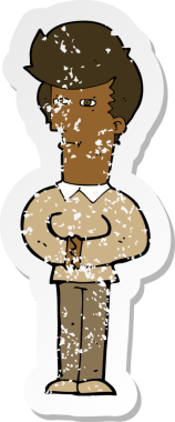 Çizgi film karakterinin kederli retro yapıştırması gözlerini bir insan tarafından çizilmiş.