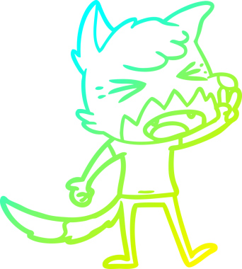 Bir insan tarafından çizilmiş kızgın bir tilkinin soğuk çizgi çizimi.