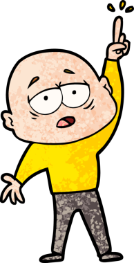 Bir insan tarafından çizilmiş, yorgun, kel bir adam.