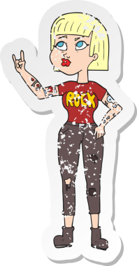 Bir insan tarafından çizilmiş bir rock kızının gerilimli çıkartması.