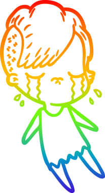 Gökkuşağının gradyan çizimi bir insan tarafından çizilmiş ağlayan bir kız çizgi filmi.